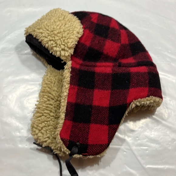 Red black CHECKERED Trapper HAT wool SHERPA fleece Ear FLAPS Tie Straps quilted - Picture 14 of 14